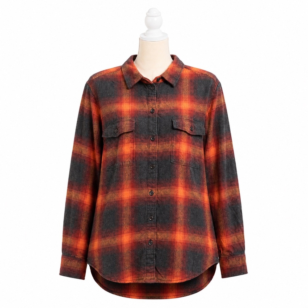 Old Navy Boyfriend Flannel Shirt Cabin Core Evermore Womens Small Plaid Cotton